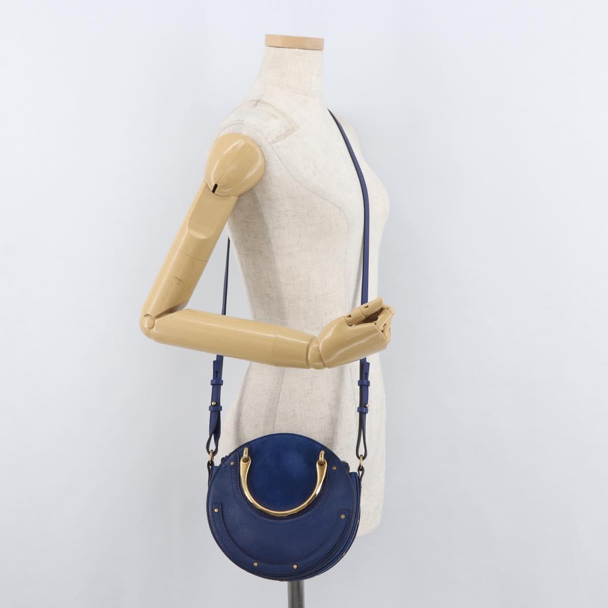 Chloe Pixy Shoulder Bag Leather Blue Gold Auth 176993A