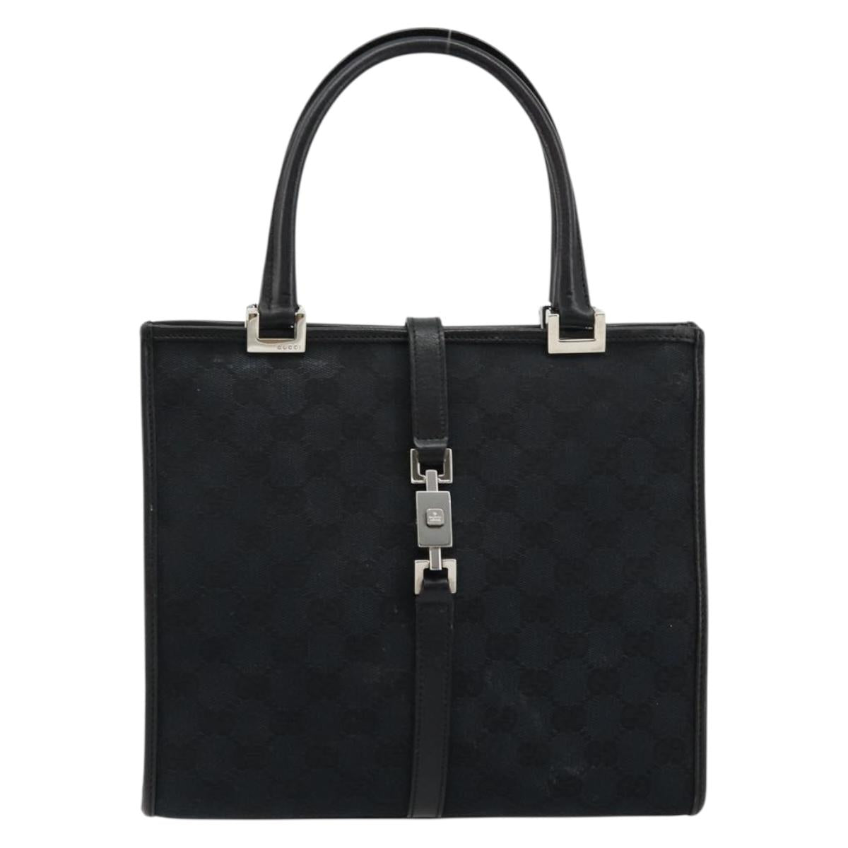 GUCCI GG Canvas Jackie Hand Bag Black Silver 002 1065 Auth 176994
