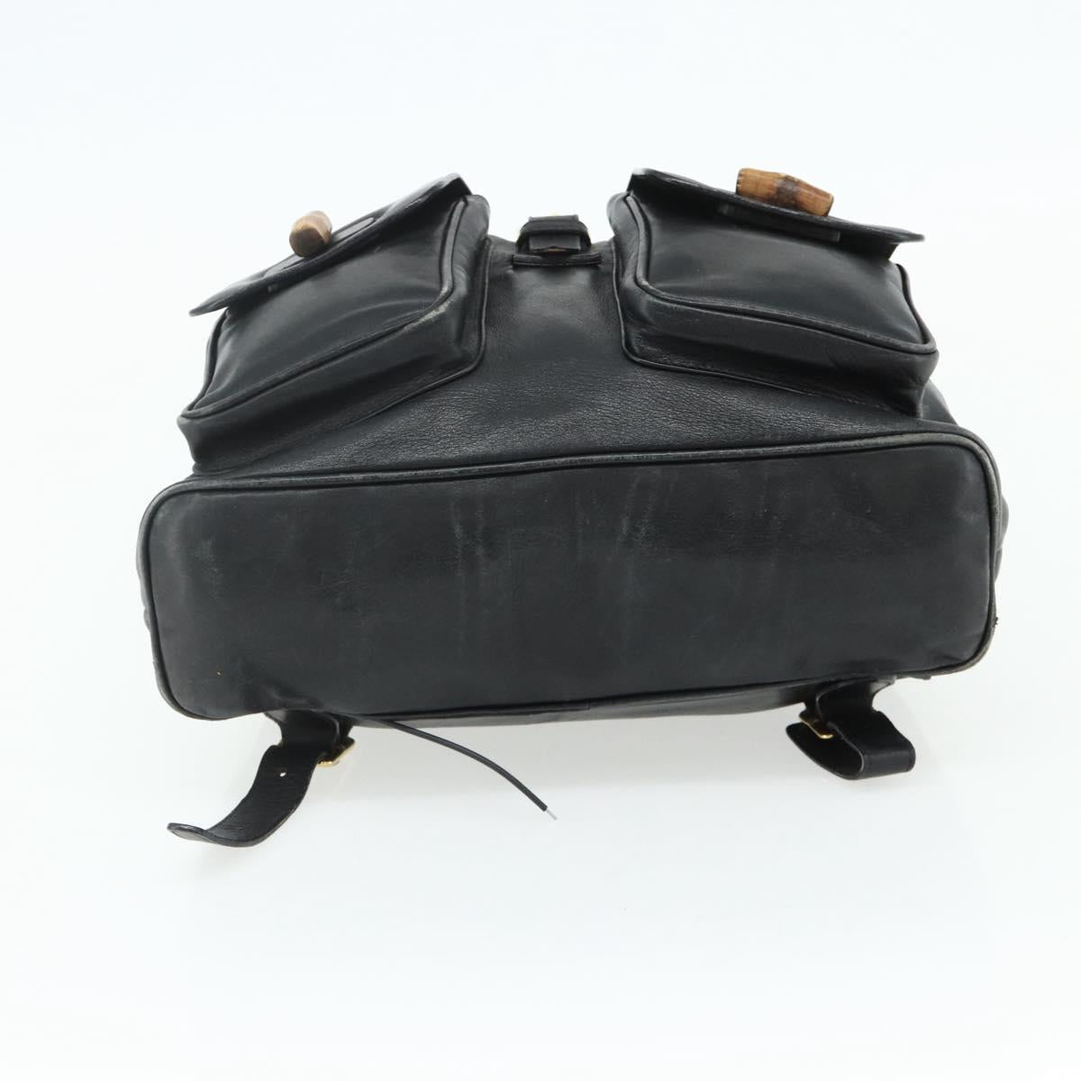 GUCCI Bamboo Backpack Leather Black Gold Auth 176996