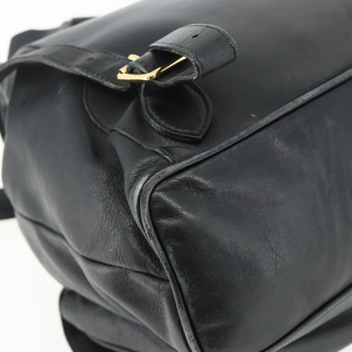 GUCCI Bamboo Backpack Leather Black Gold Auth 176996