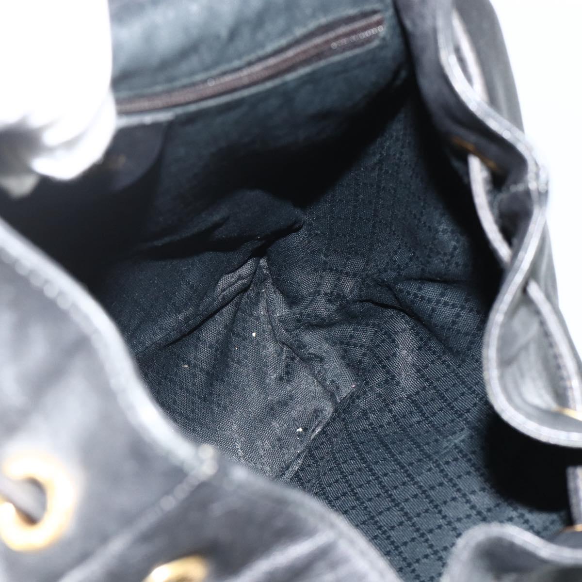 GUCCI Bamboo Backpack Leather Black Gold Auth 176996