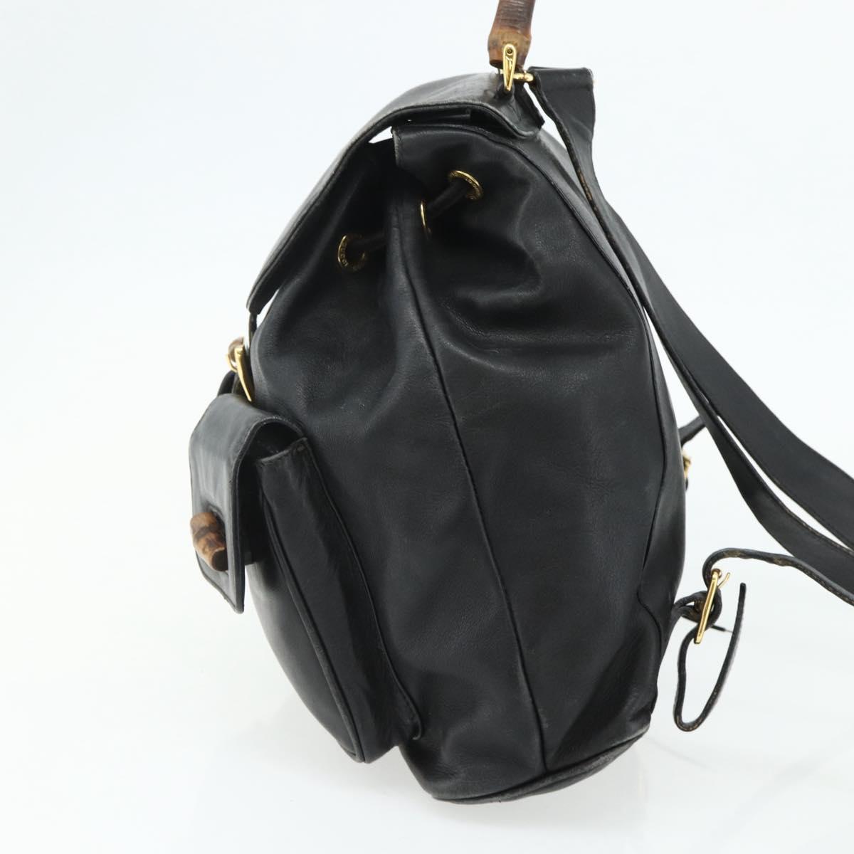 GUCCI Bamboo Backpack Leather Black Gold Auth 176996