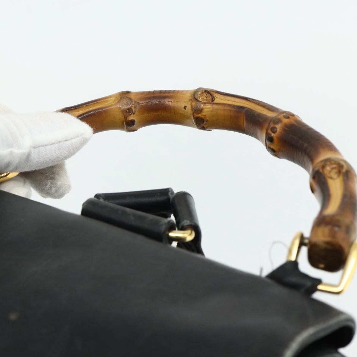 GUCCI Bamboo Backpack Leather Black Gold Auth 176996