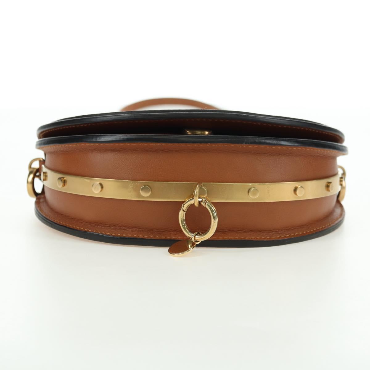 Chloe Nile Minaudière Hand Bag Leather 2way Brown Gold Auth 177005V