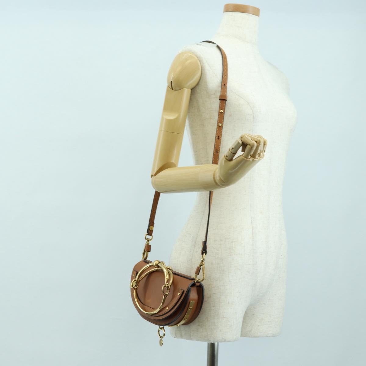 Chloe Nile Minaudière Hand Bag Leather 2way Brown Gold Auth 177005V