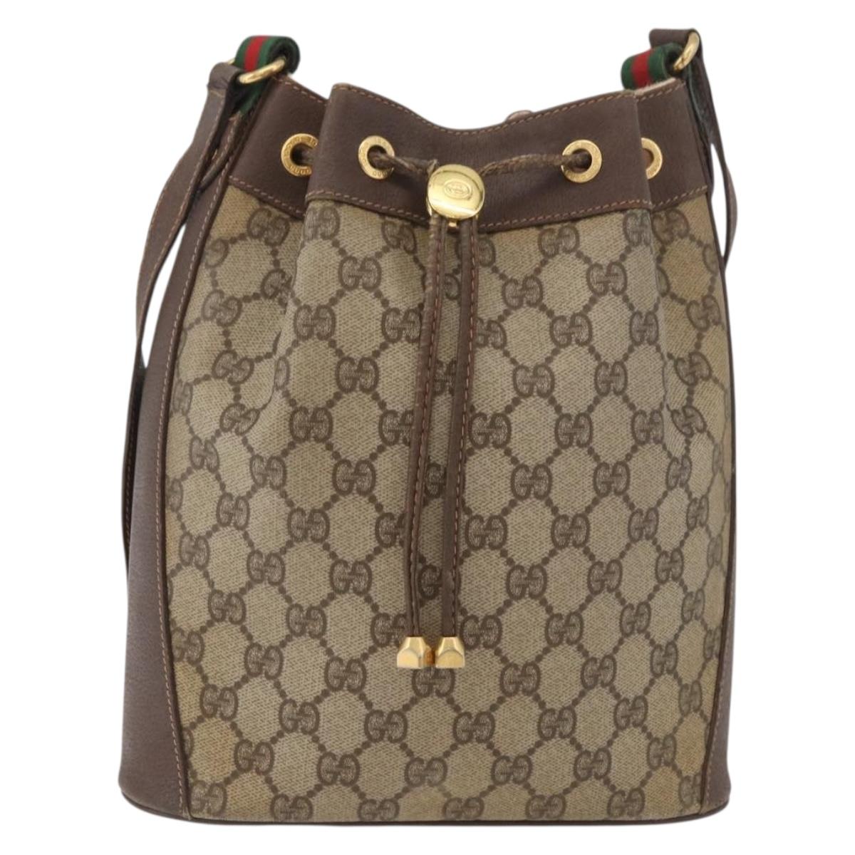 GUCCI GG Supreme Web Sherry Line Bag PVC Beige Gold 164 02 034 Auth 177007
