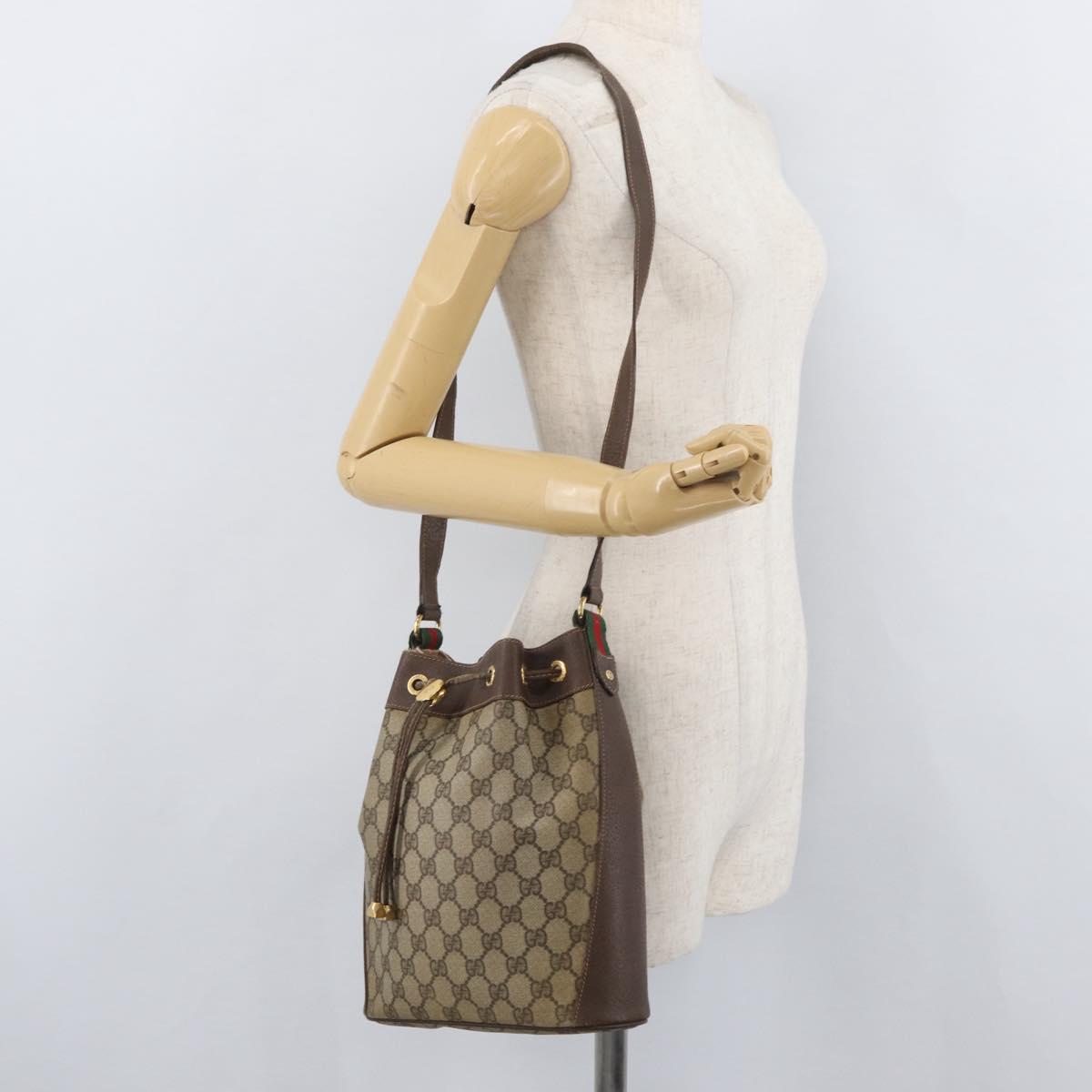 GUCCI GG Supreme Web Sherry Line Bag PVC Beige Gold 164 02 034 Auth 177007