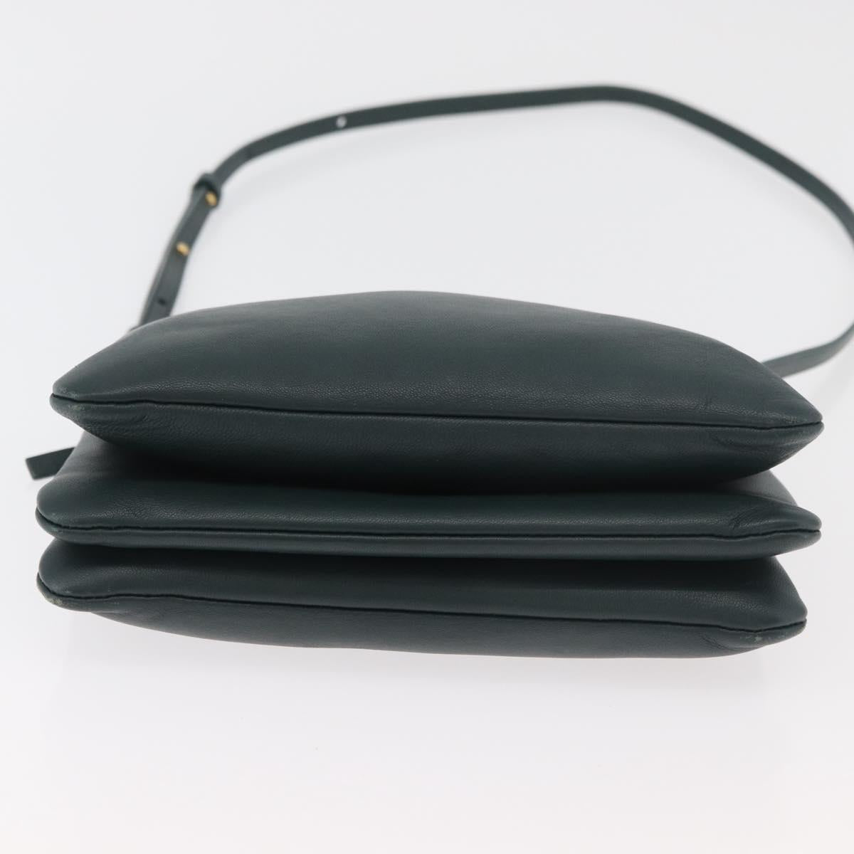 CELINE Trio Shoulder Bag Leather Green Gold Auth 177008A