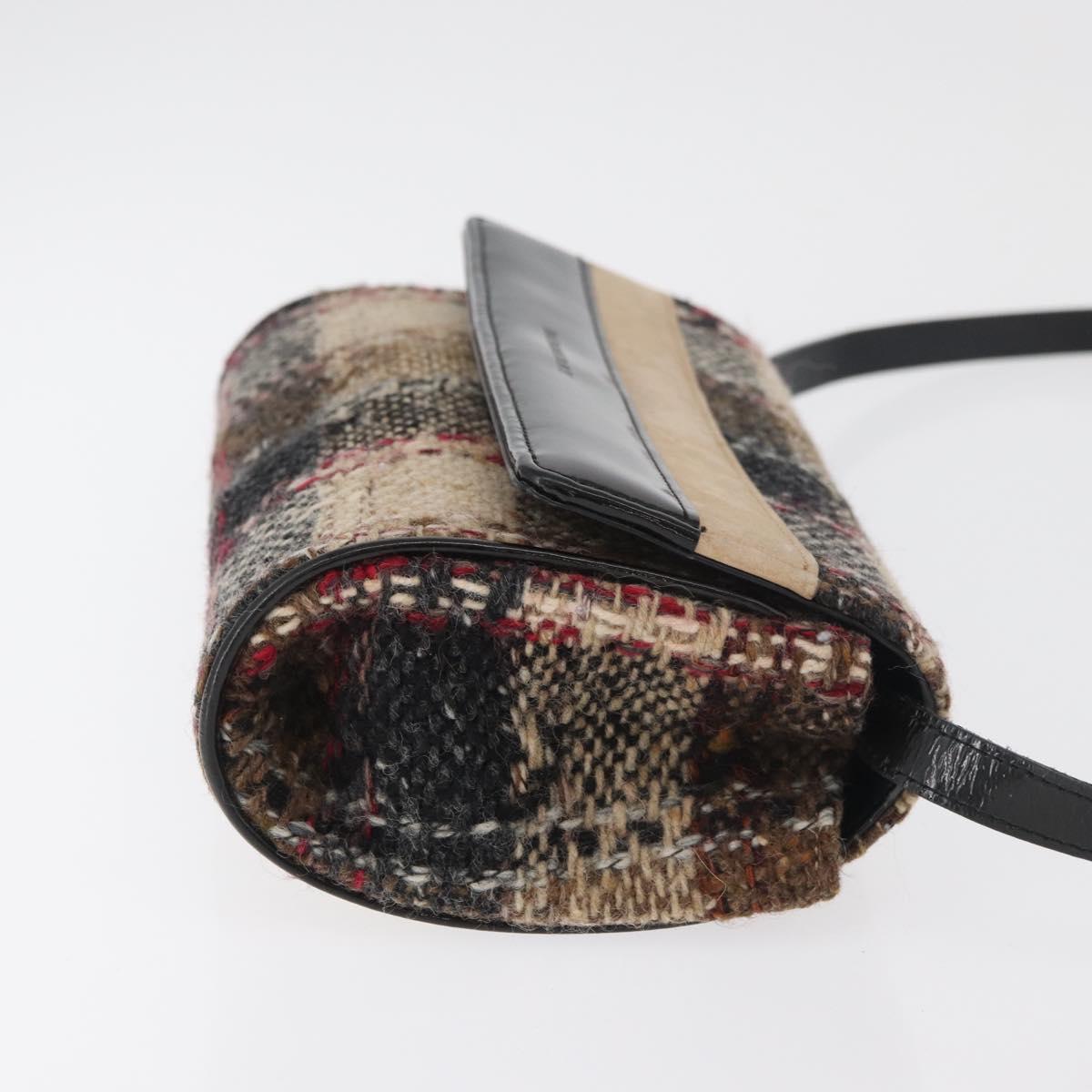 BURBERRY Shoulder Bag Tweed Gold Beige Auth 177012