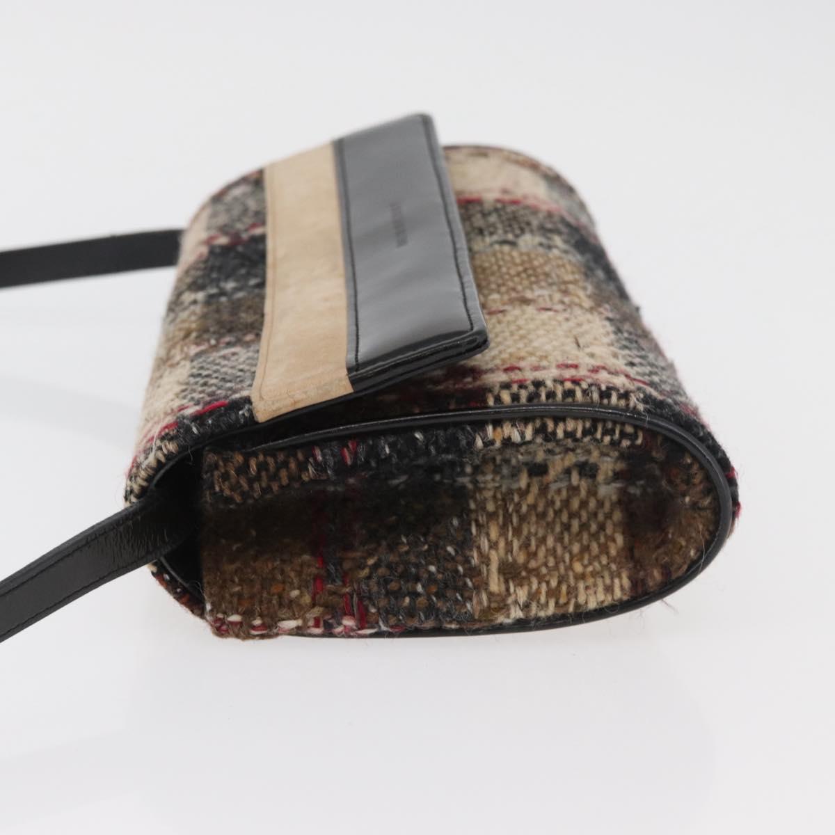 BURBERRY Shoulder Bag Tweed Gold Beige Auth 177012