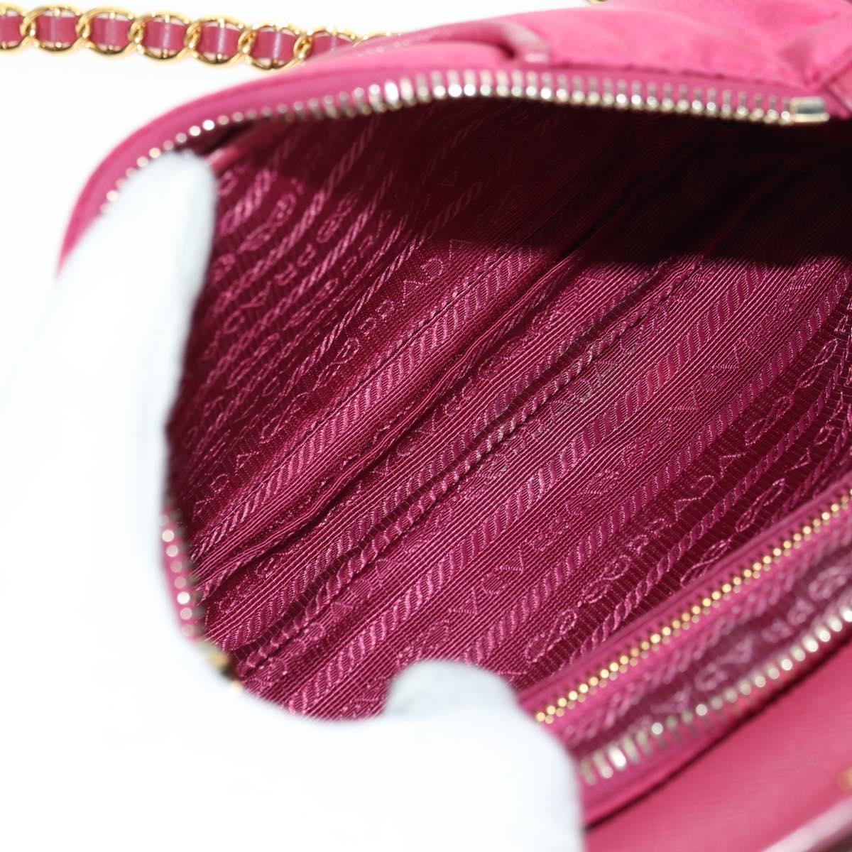PRADA Chain Shoulder Bag Nylon Pink Gold Auth 177013V
