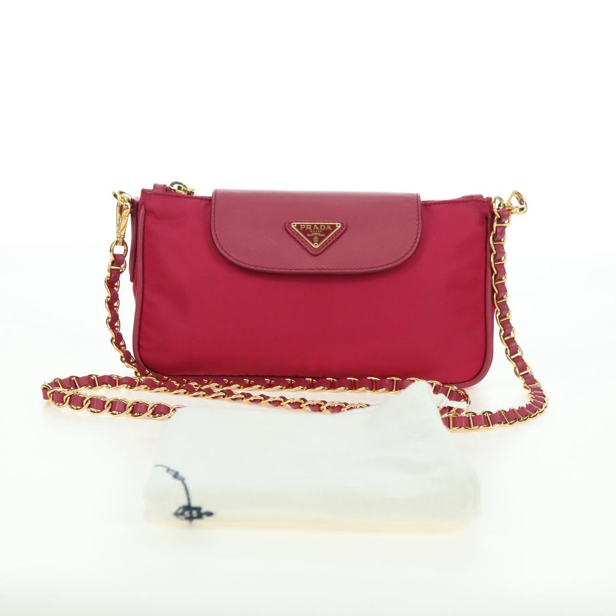 PRADA Chain Shoulder Bag Nylon Pink Gold Auth 177013V