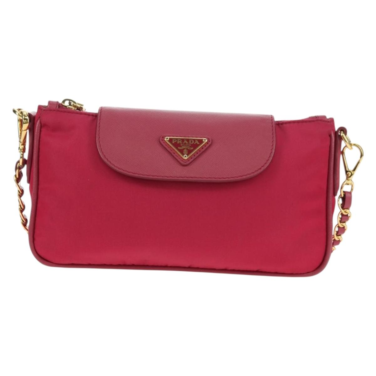 PRADA Chain Shoulder Bag Nylon Pink Gold Auth 177013V