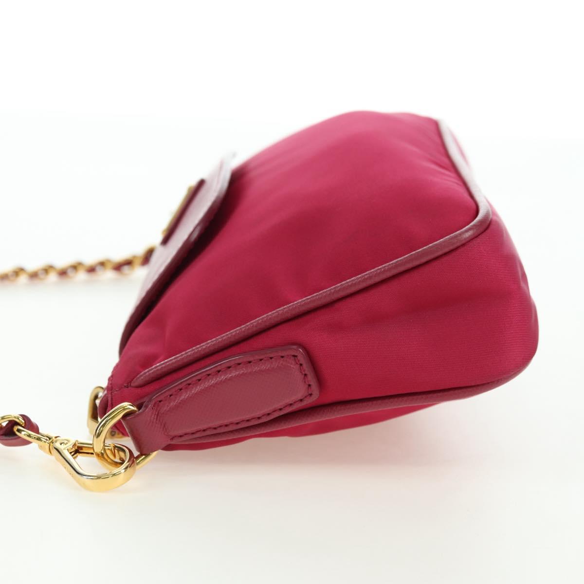 PRADA Chain Shoulder Bag Nylon Pink Gold Auth 177013V