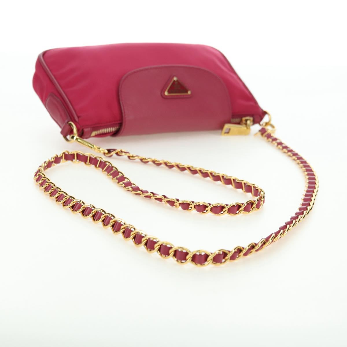 PRADA Chain Shoulder Bag Nylon Pink Gold Auth 177013V