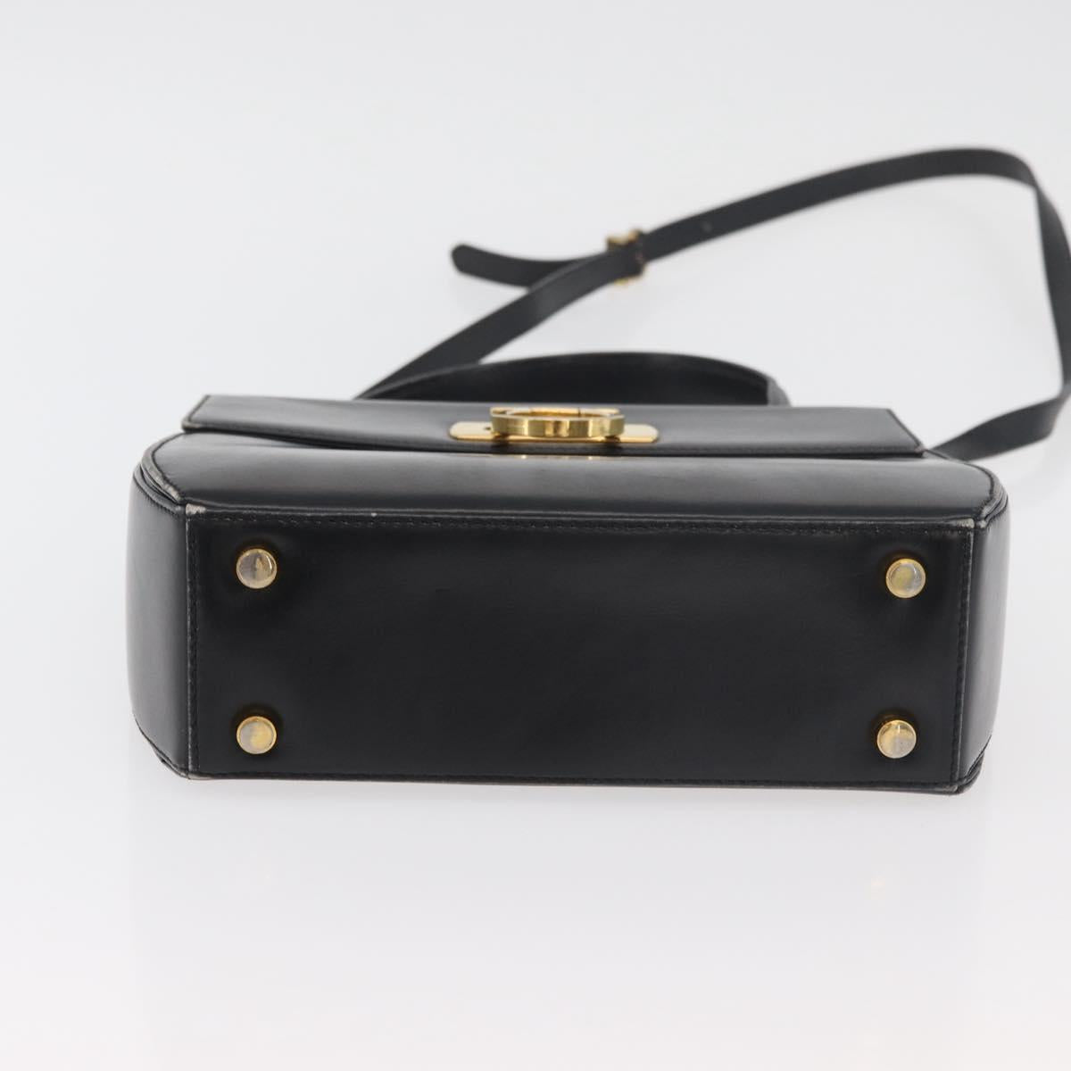 Salvatore Ferragamo Gancini Hand Bag Leather 2way Black Gold Auth 177018