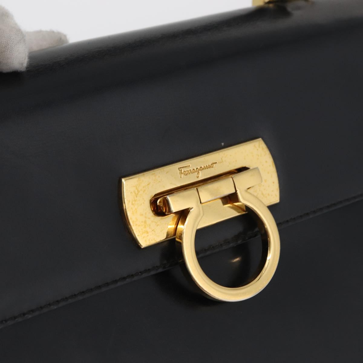 Salvatore Ferragamo Gancini Hand Bag Leather 2way Black Gold Auth 177018