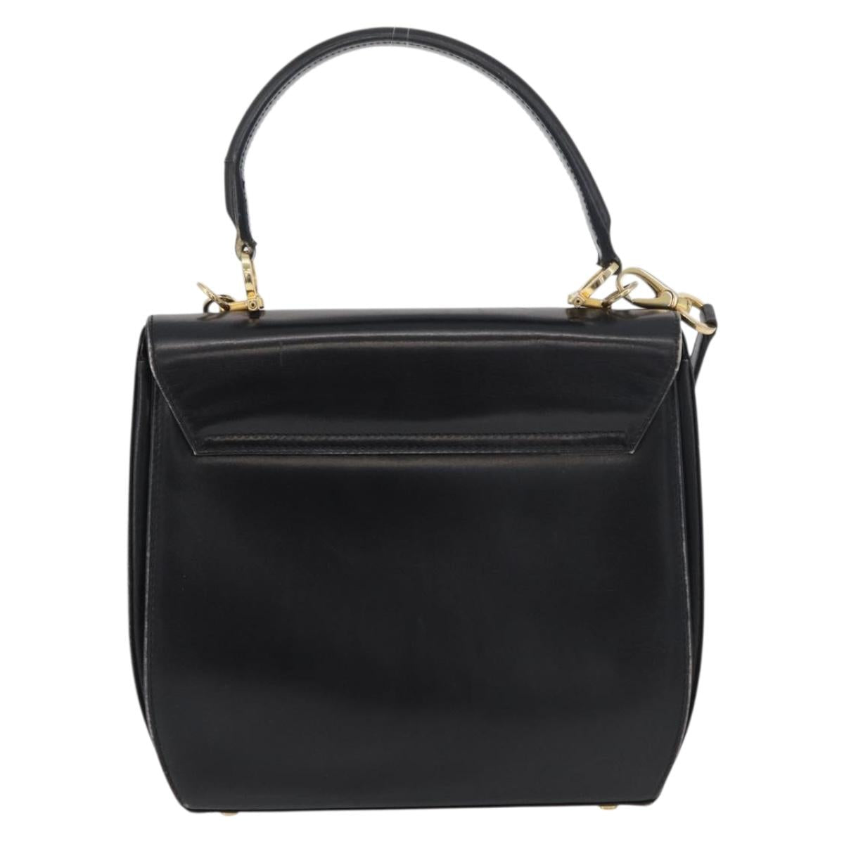 Salvatore Ferragamo Gancini Hand Bag Leather 2way Black Gold Auth 177018