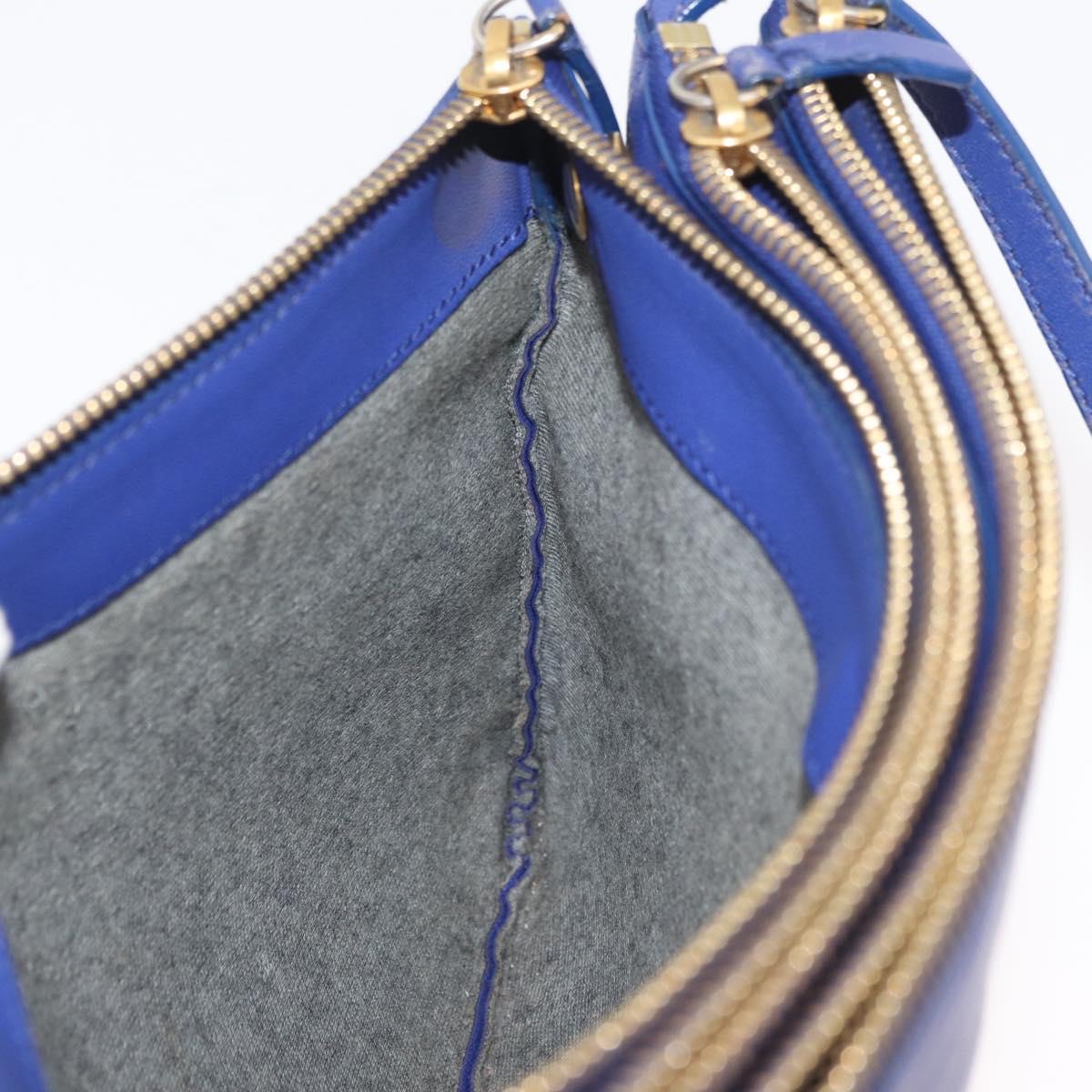 CELINE Trio Shoulder Bag Leather Blue Gold Auth 177022