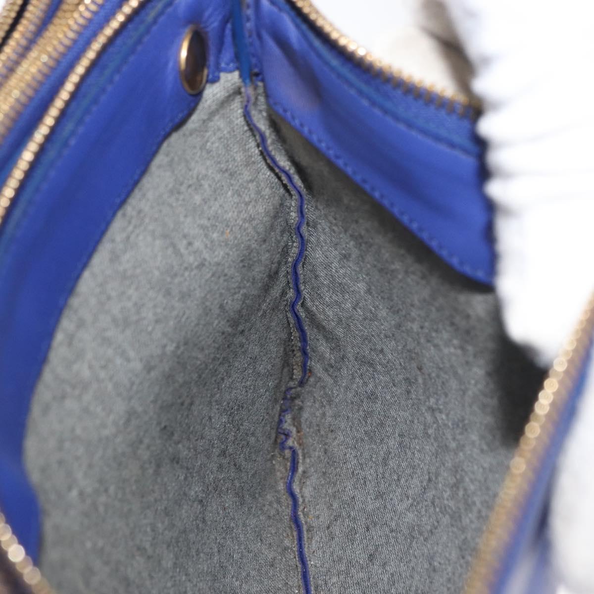 CELINE Trio Shoulder Bag Leather Blue Gold Auth 177022