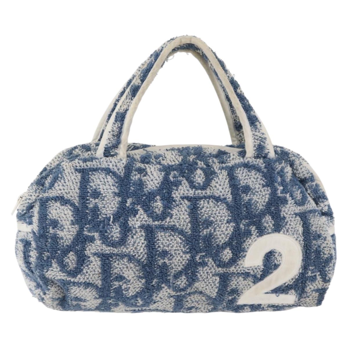 Christian Dior Trotter Canvas Hand Bag Pile Blue Auth 177023