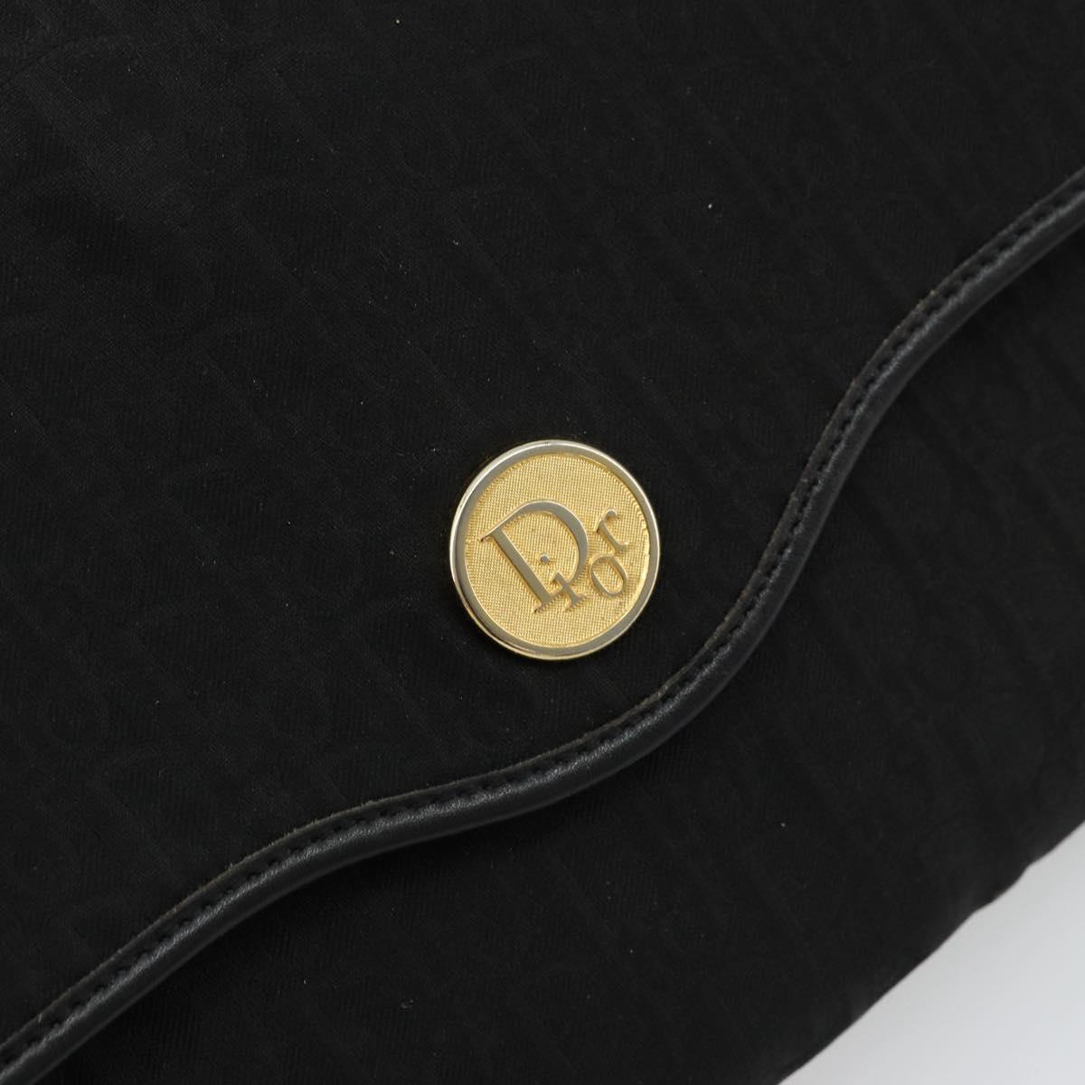 Christian Dior Trotter Canvas Shoulder Bag Black Gold Auth 177024A