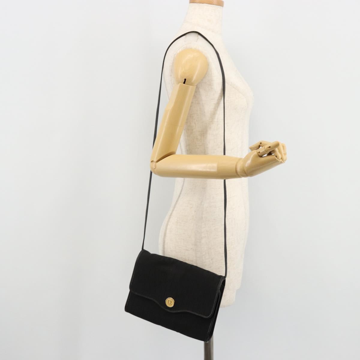 Christian Dior Trotter Canvas Shoulder Bag Black Gold Auth 177024A