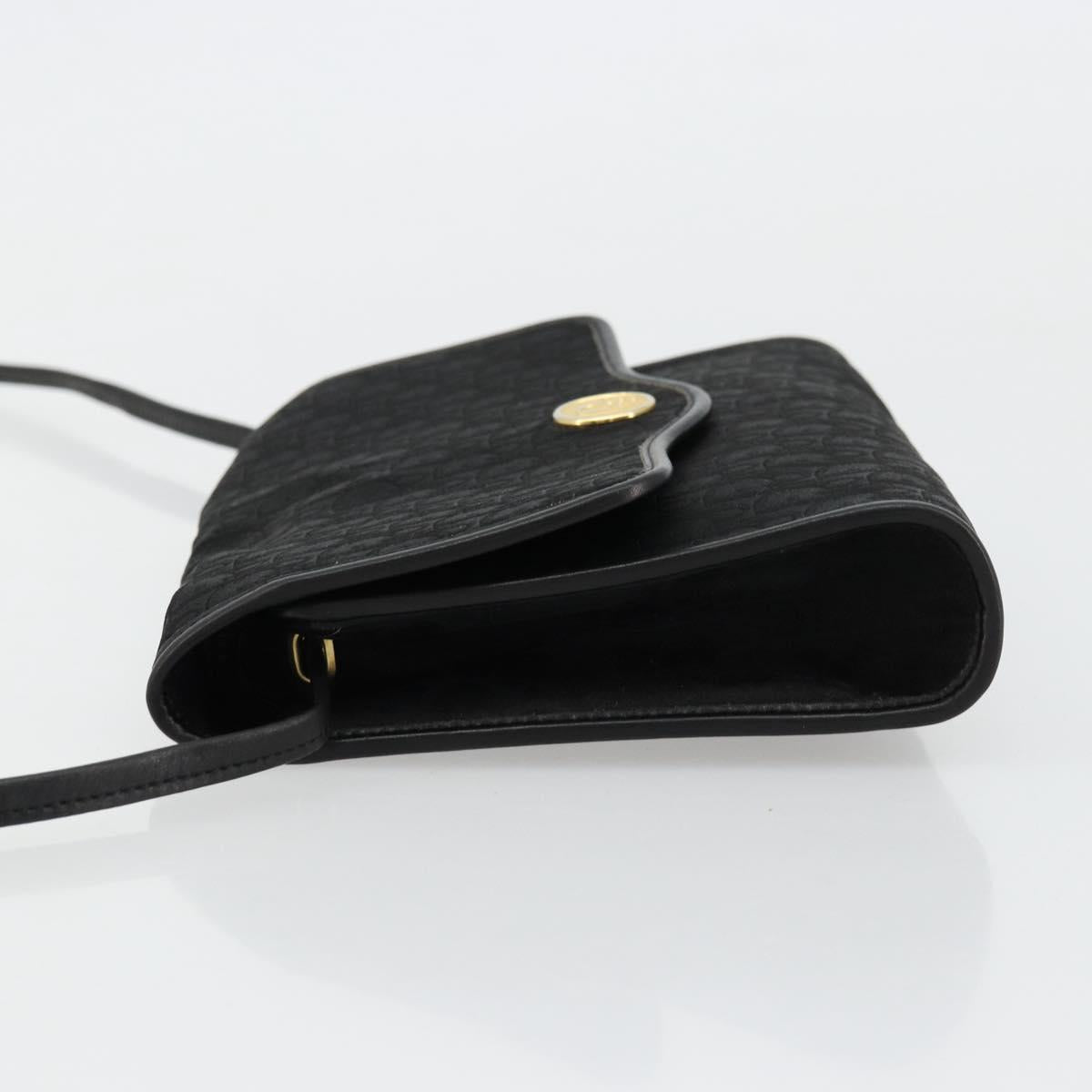 Christian Dior Trotter Canvas Shoulder Bag Black Gold Auth 177024A