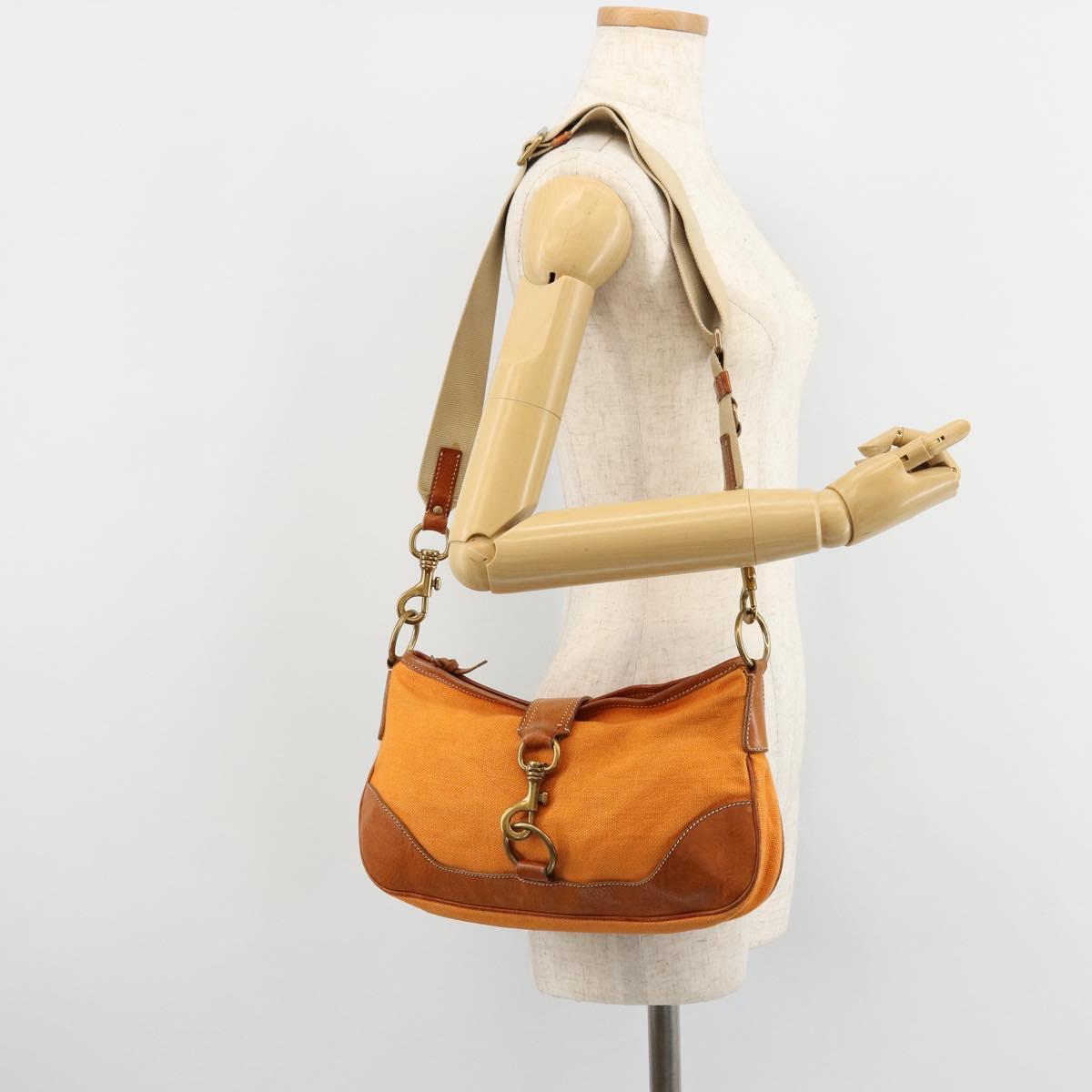 Miu Miu Shoulder Bag Canvas Orange Gold Auth 177028A