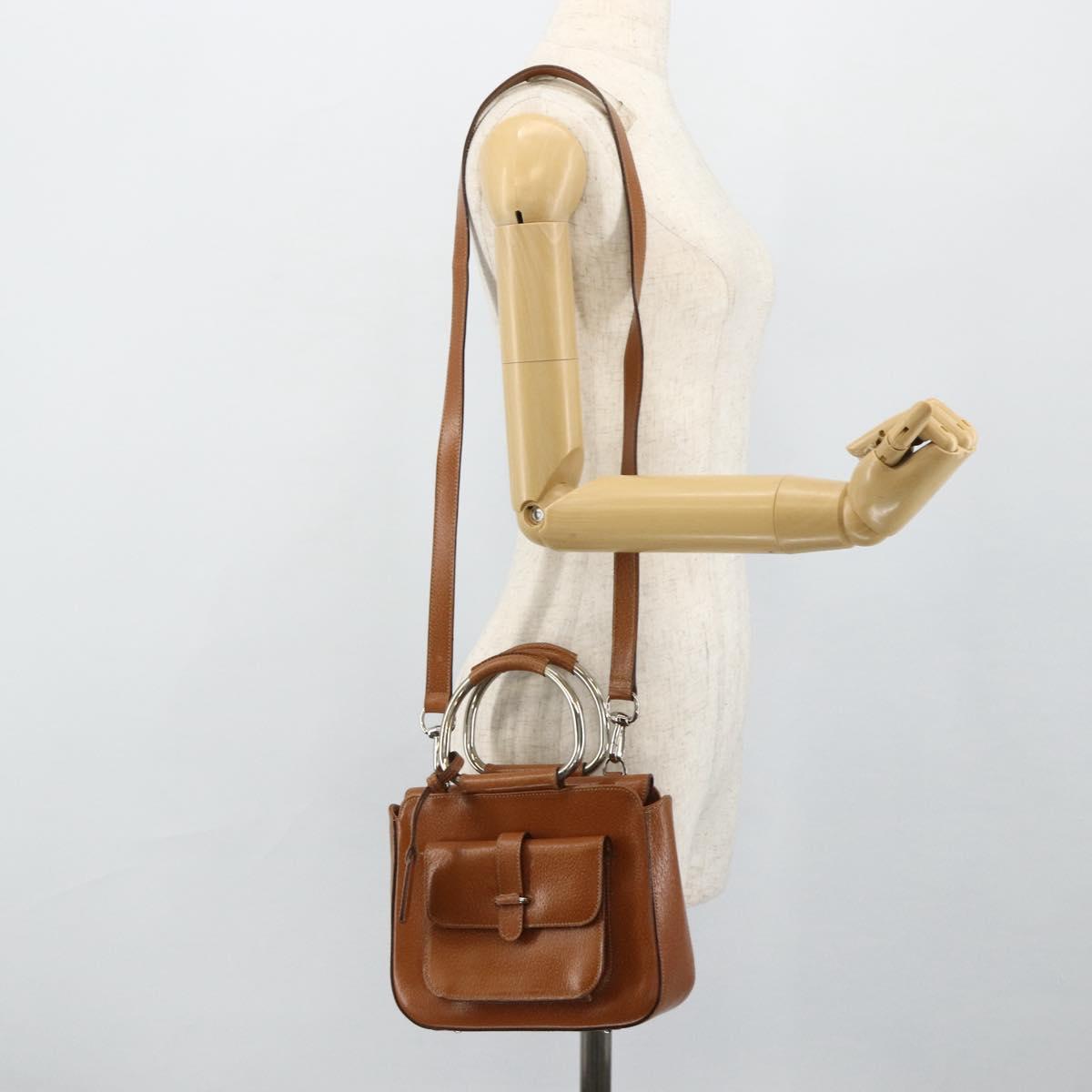 GUCCI Hand Bag Leather 2way Brown Silver 000 2058 0308 5 Auth 177030