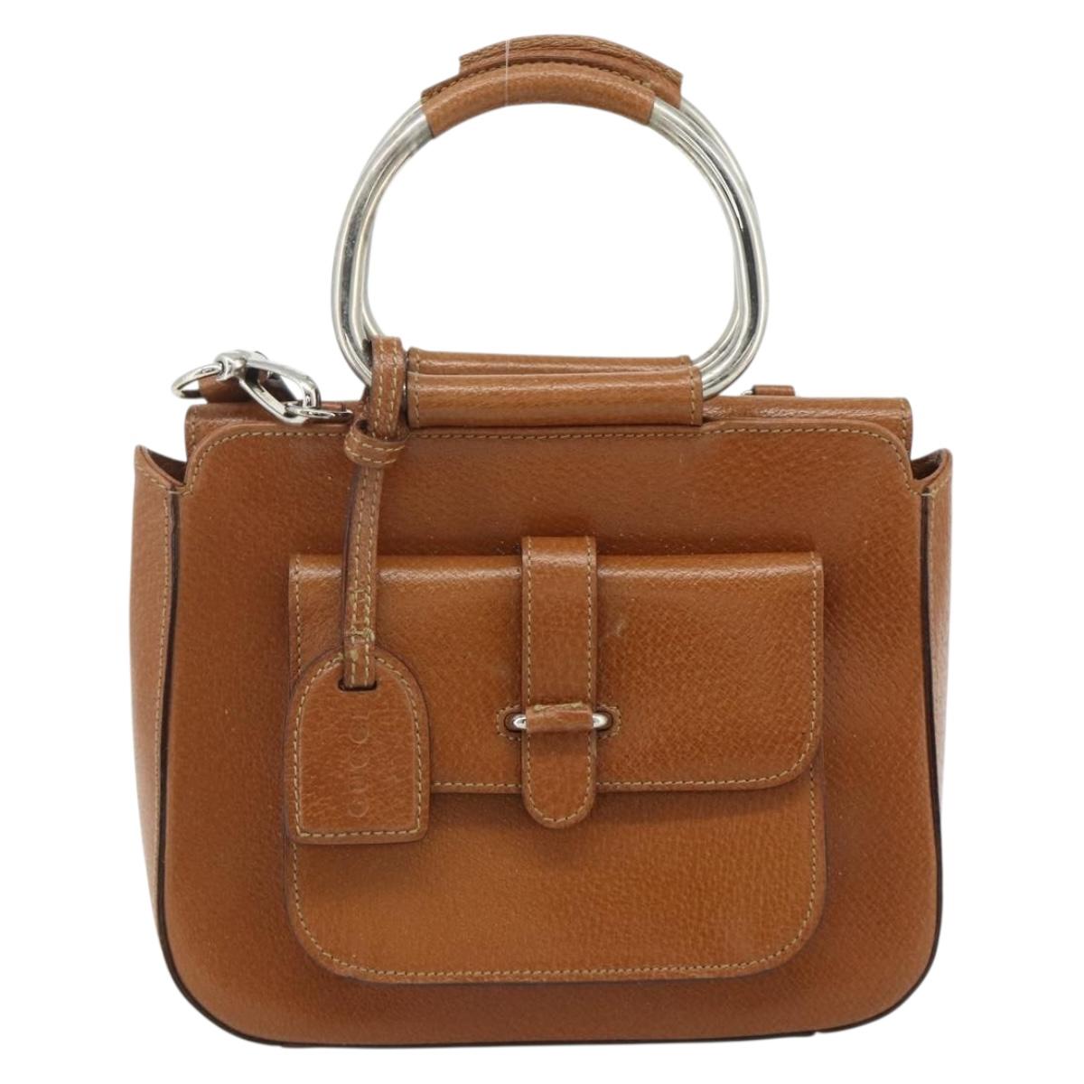 GUCCI Hand Bag Leather 2way Brown Silver 000 2058 0308 5 Auth 177030