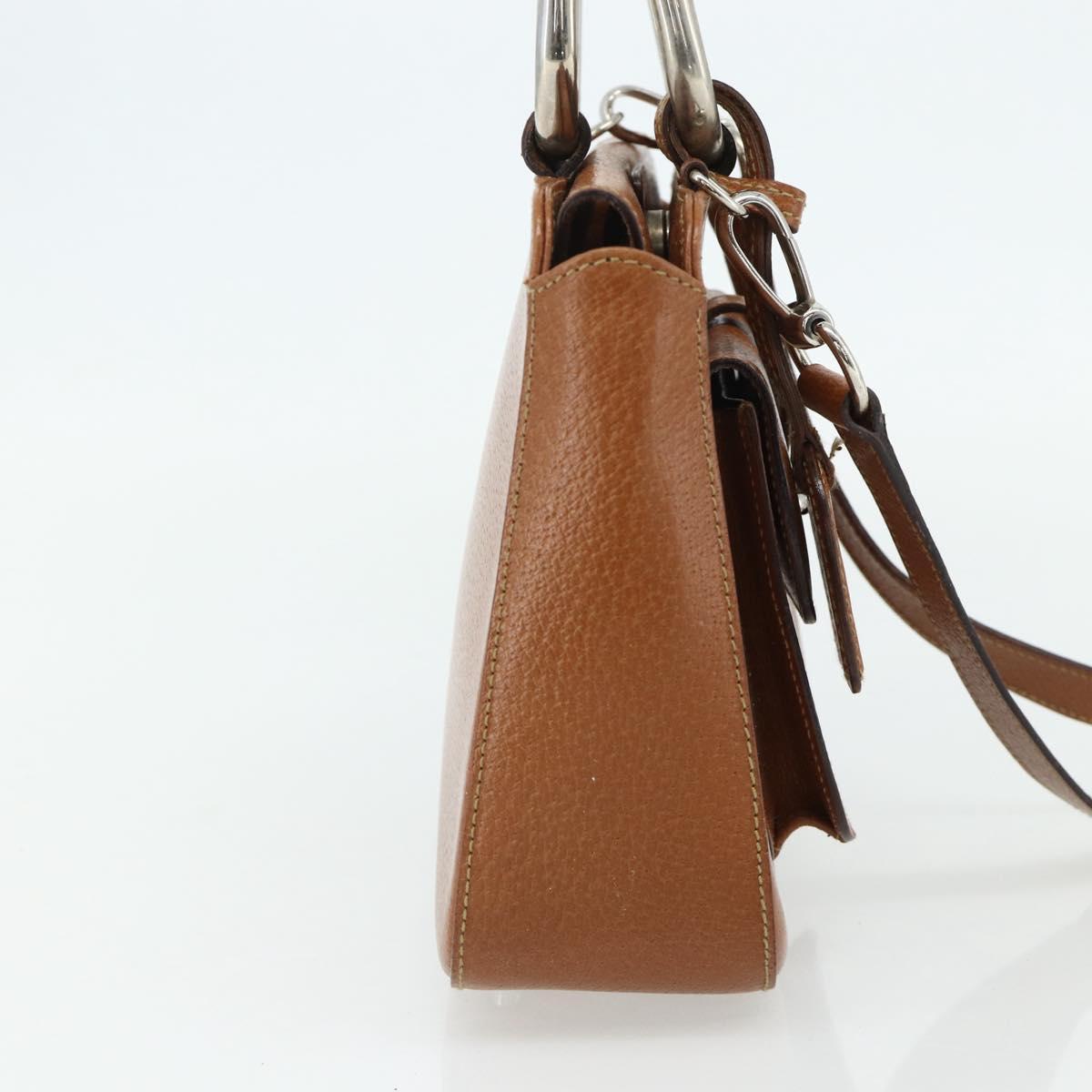 GUCCI Hand Bag Leather 2way Brown Silver 000 2058 0308 5 Auth 177030