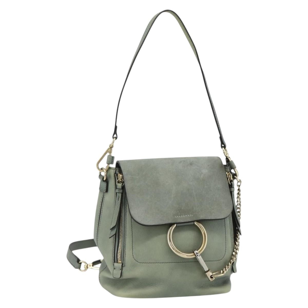 Chloe Fay Backpack Suede Leather 2way Gold Light green Auth 177032