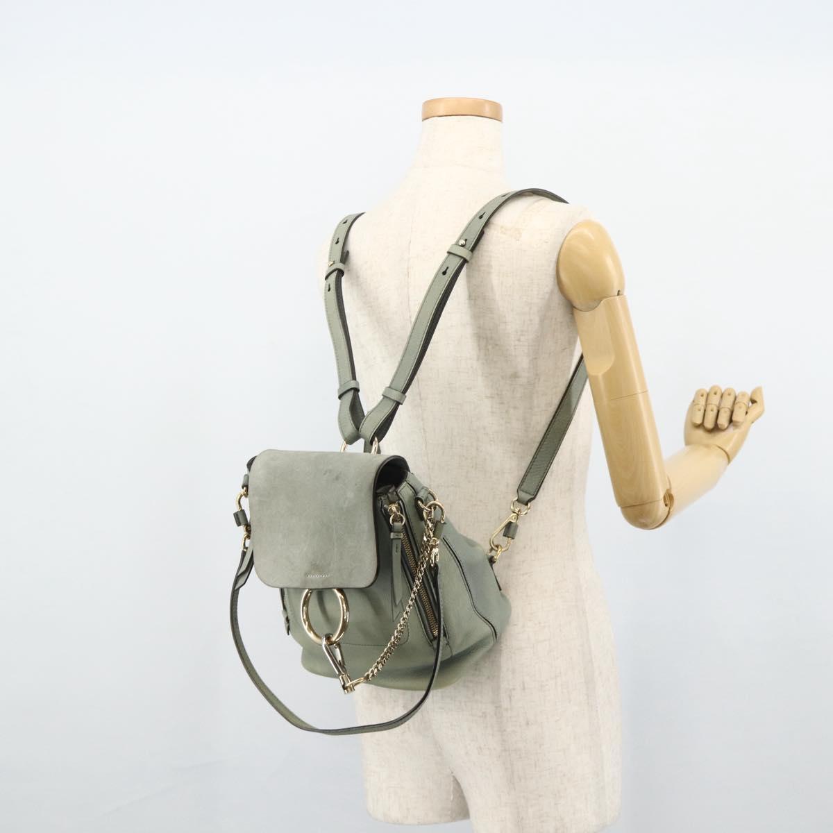 Chloe Fay Backpack Suede Leather 2way Gold Light green Auth 177032