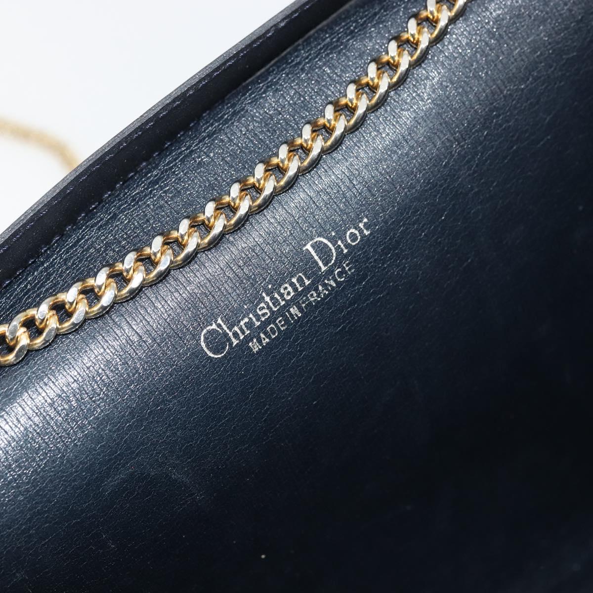 Christian Dior Trotter Canvas Chain Shoulder Bag Navy Gold Auth 177035
