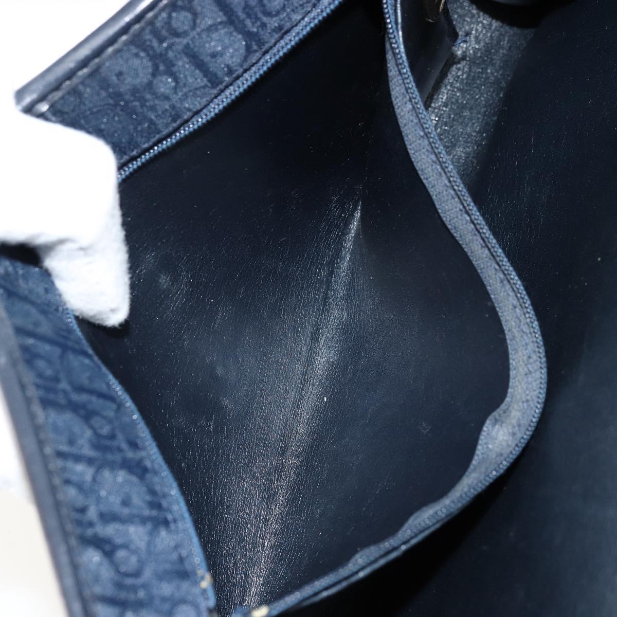 Christian Dior Trotter Canvas Chain Shoulder Bag Navy Gold Auth 177035