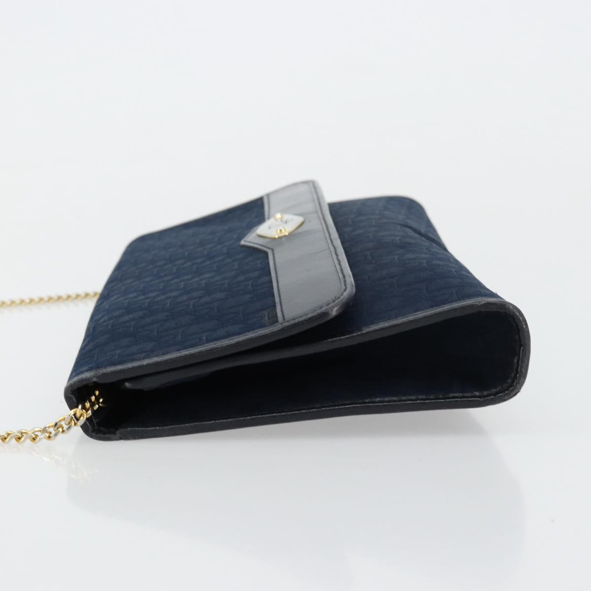 Christian Dior Trotter Canvas Chain Shoulder Bag Navy Gold Auth 177035