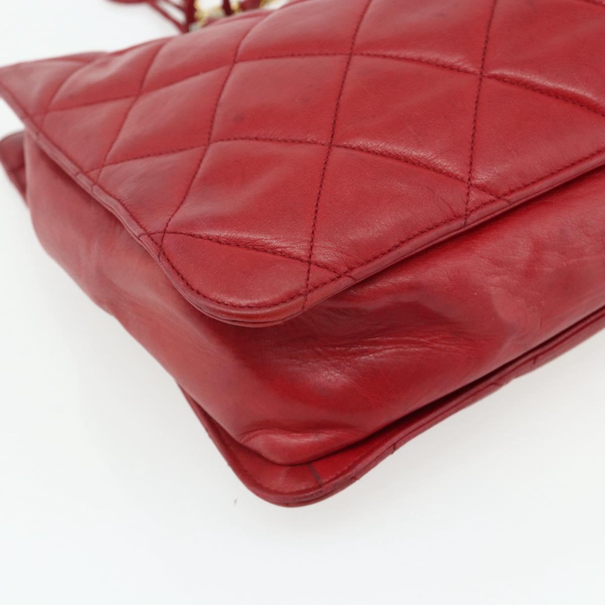 CHANEL Matelasse Chain Shoulder Bag Lamb Skin Red Gold CC Auth 177037
