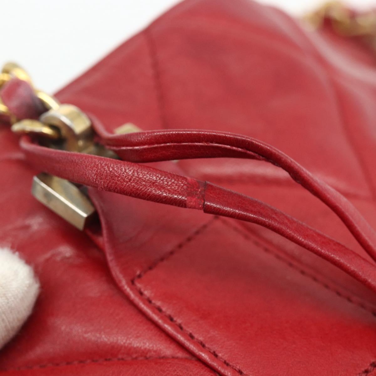 CHANEL Matelasse Chain Shoulder Bag Lamb Skin Red Gold CC Auth 177037