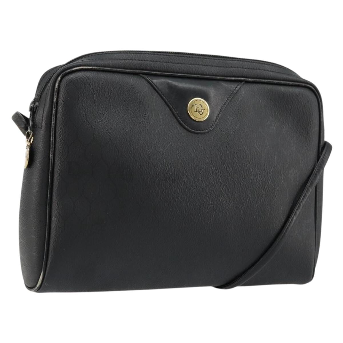 Christian Dior Honeycomb Canvas Shoulder Bag PVC Black Gold Auth 177040
