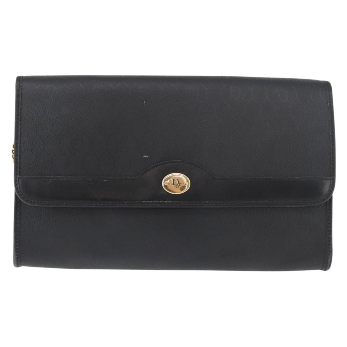 Christian Dior Honeycomb Canvas Shoulder Bag PVC Black Gold Auth 177041