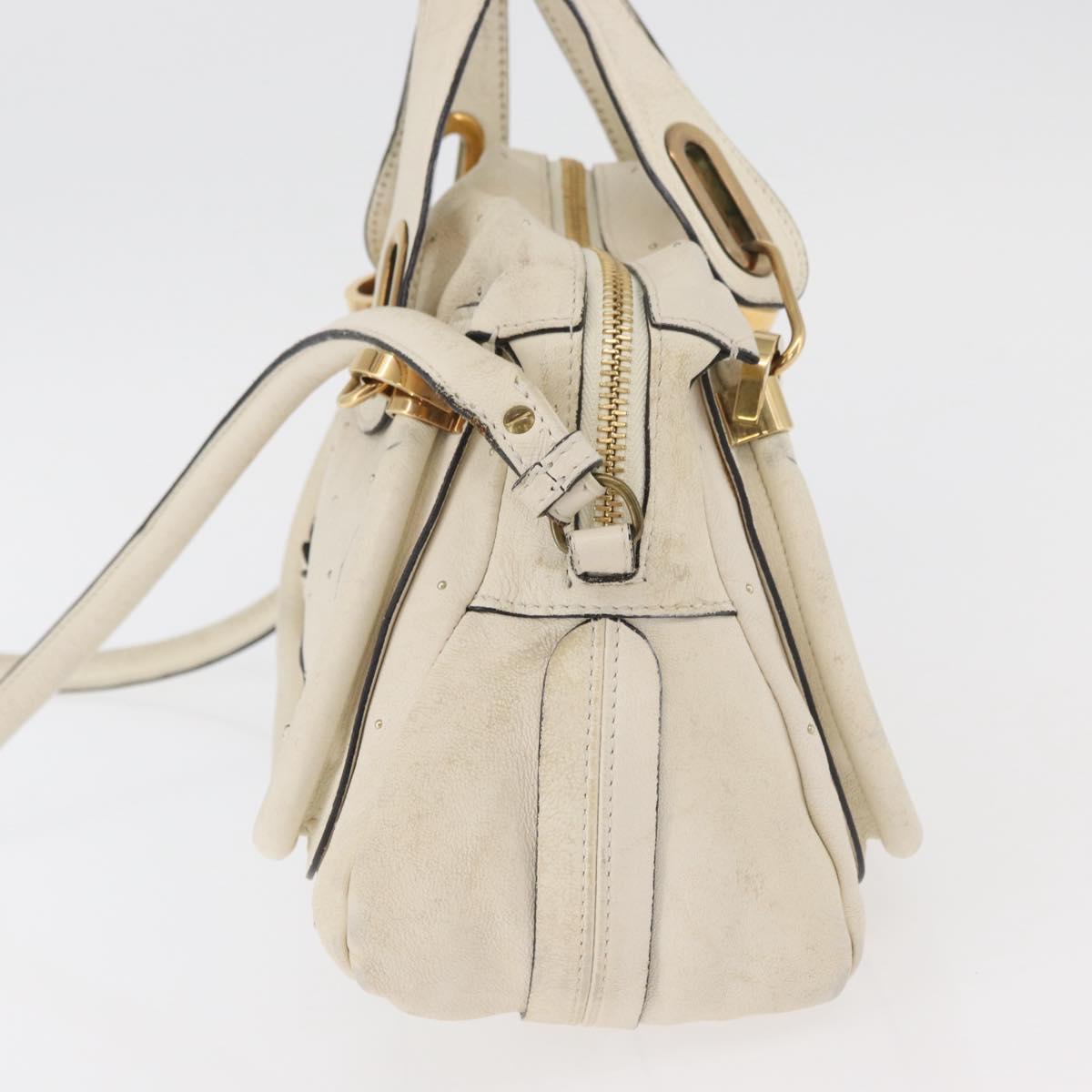 Chloe Paraty Hand Bag Leather 2way White Gold Auth 177045