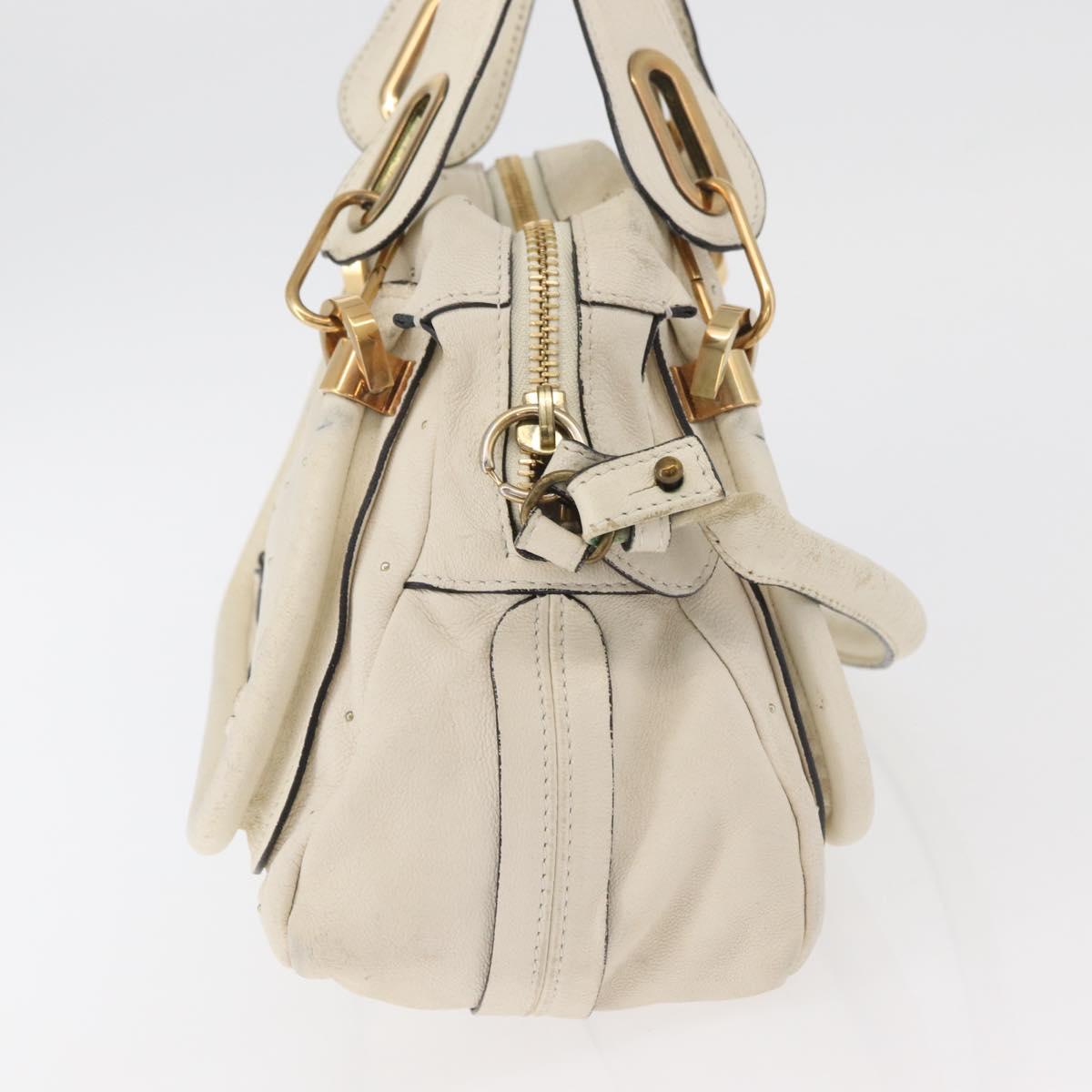 Chloe Paraty Hand Bag Leather 2way White Gold Auth 177045