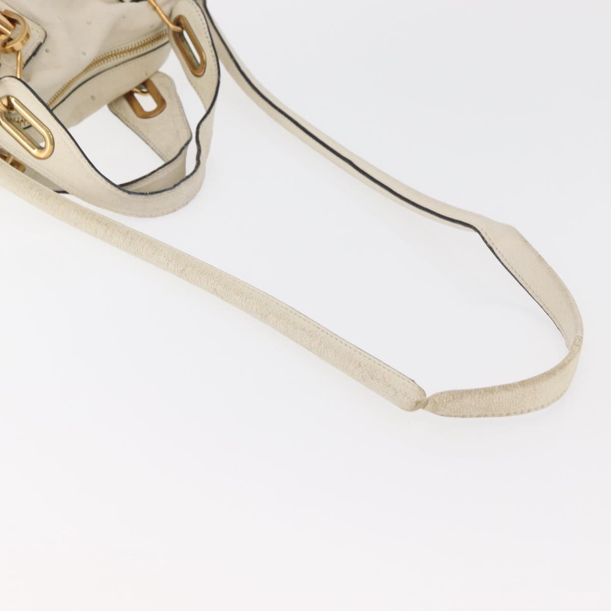 Chloe Paraty Hand Bag Leather 2way White Gold Auth 177045