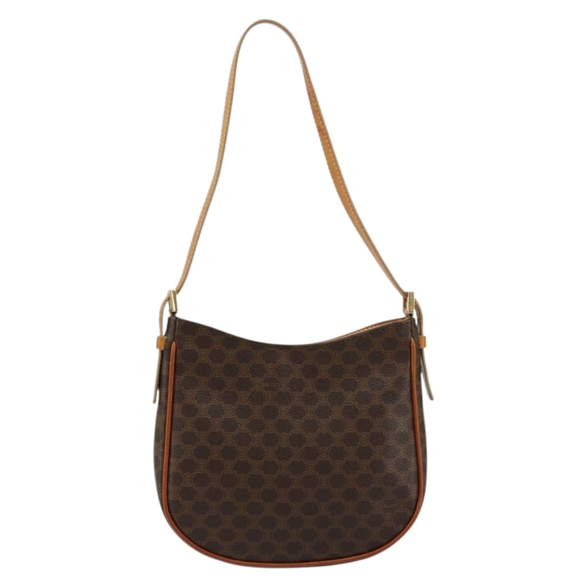 CELINE Macadam Canvas Shoulder Bag PVC Leather Brown Gold Auth 177058A