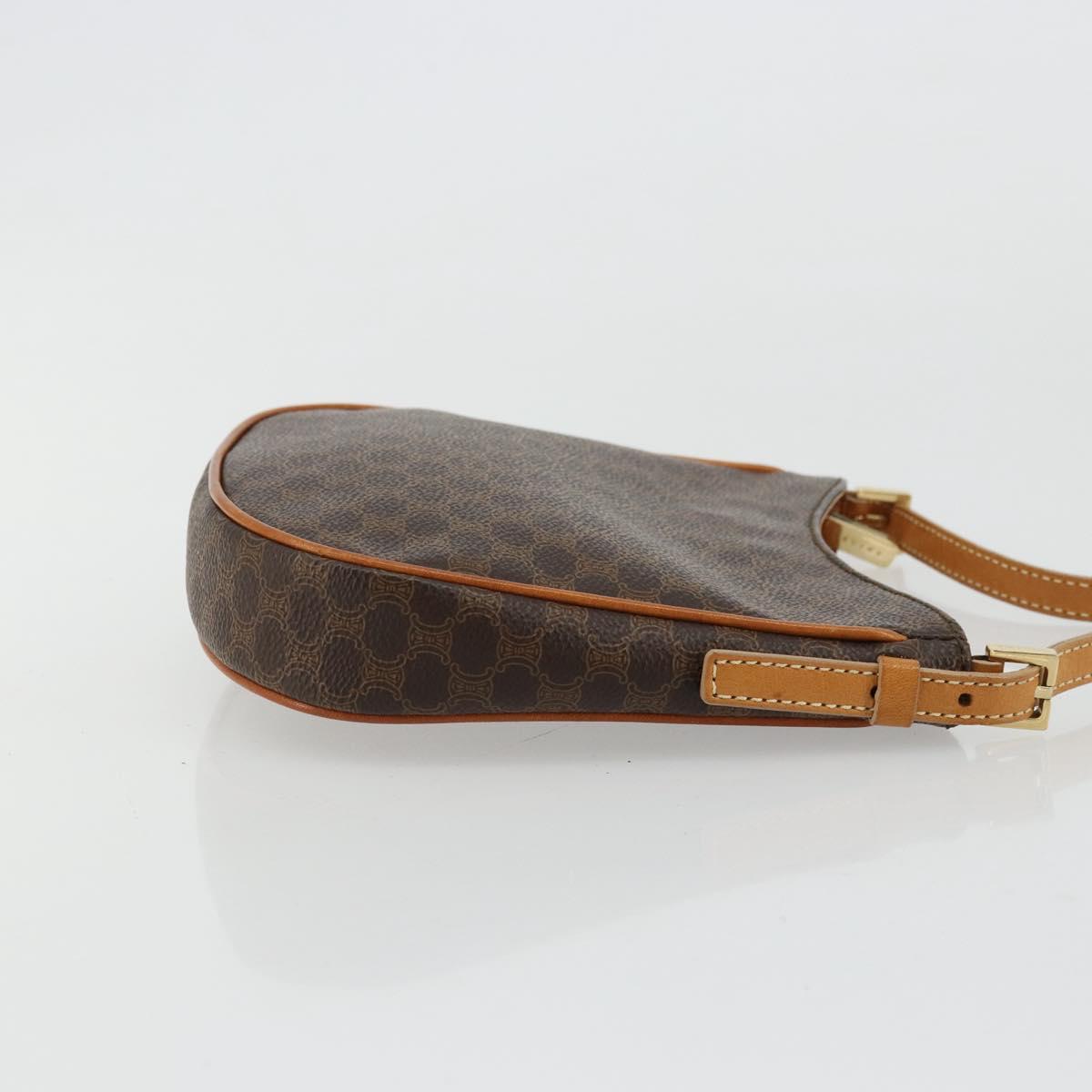 CELINE Macadam Canvas Shoulder Bag PVC Leather Brown Gold Auth 177058A
