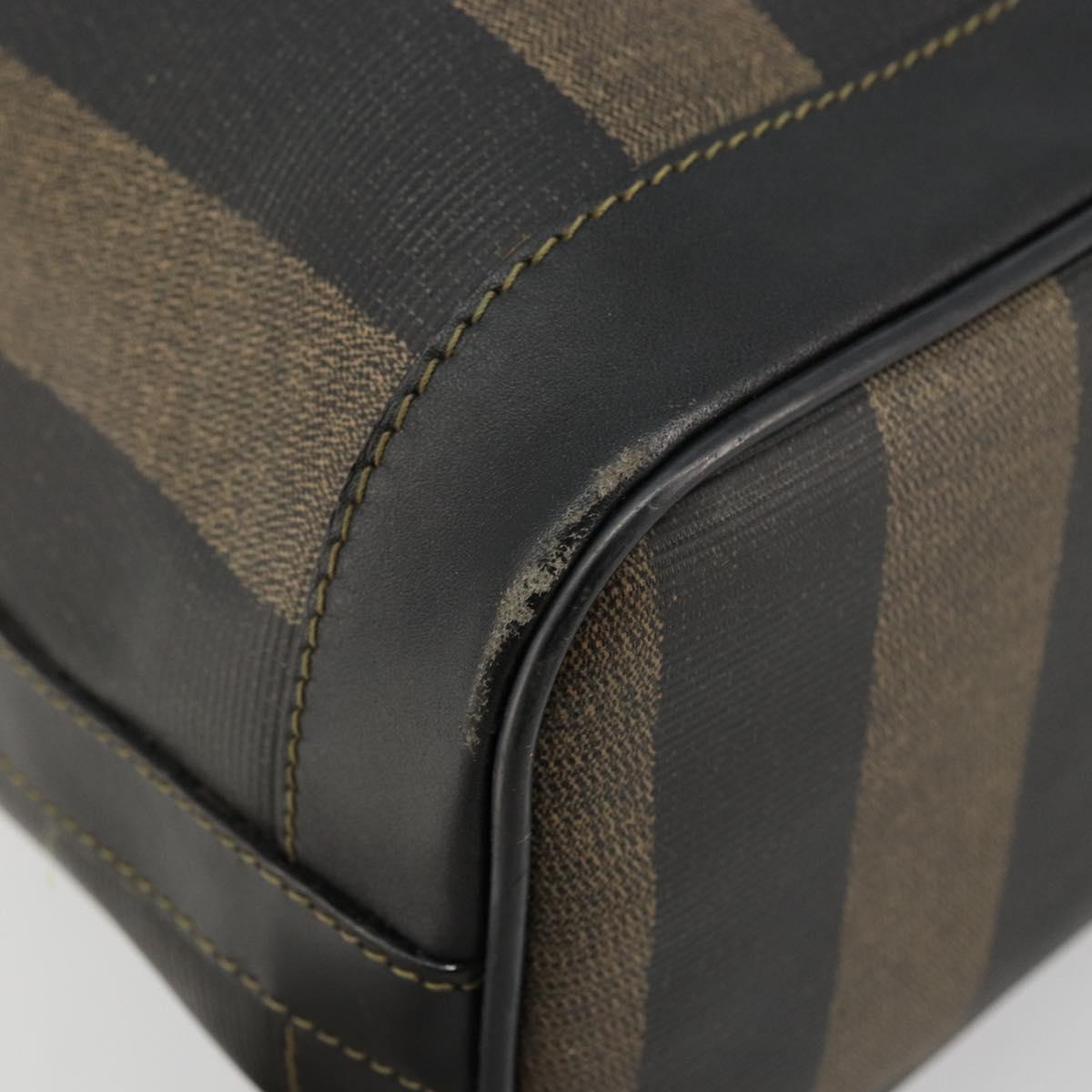 FENDI Pecan Canvas Shoulder Bag PVC Brown Black Auth 177061