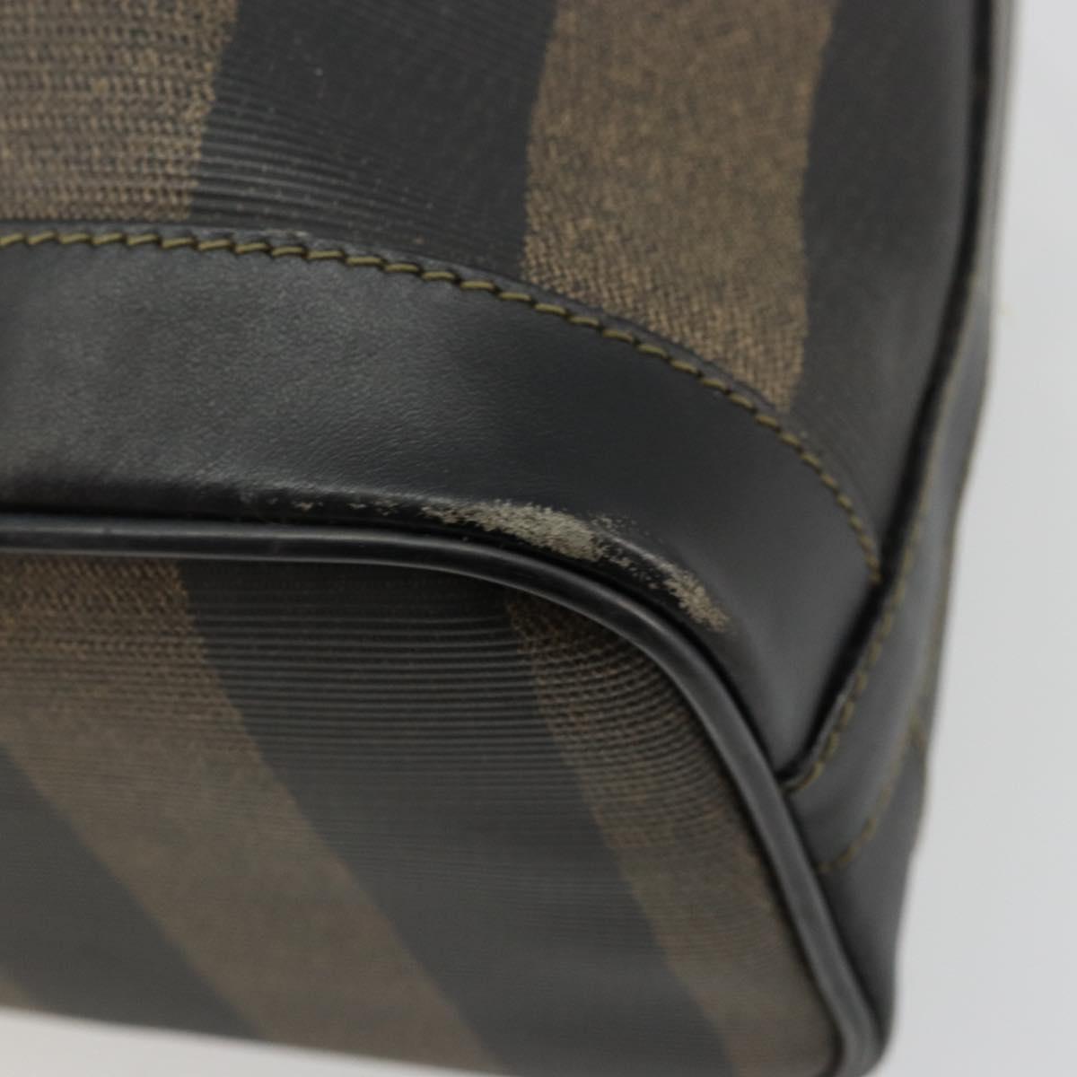 FENDI Pecan Canvas Shoulder Bag PVC Brown Black Auth 177061