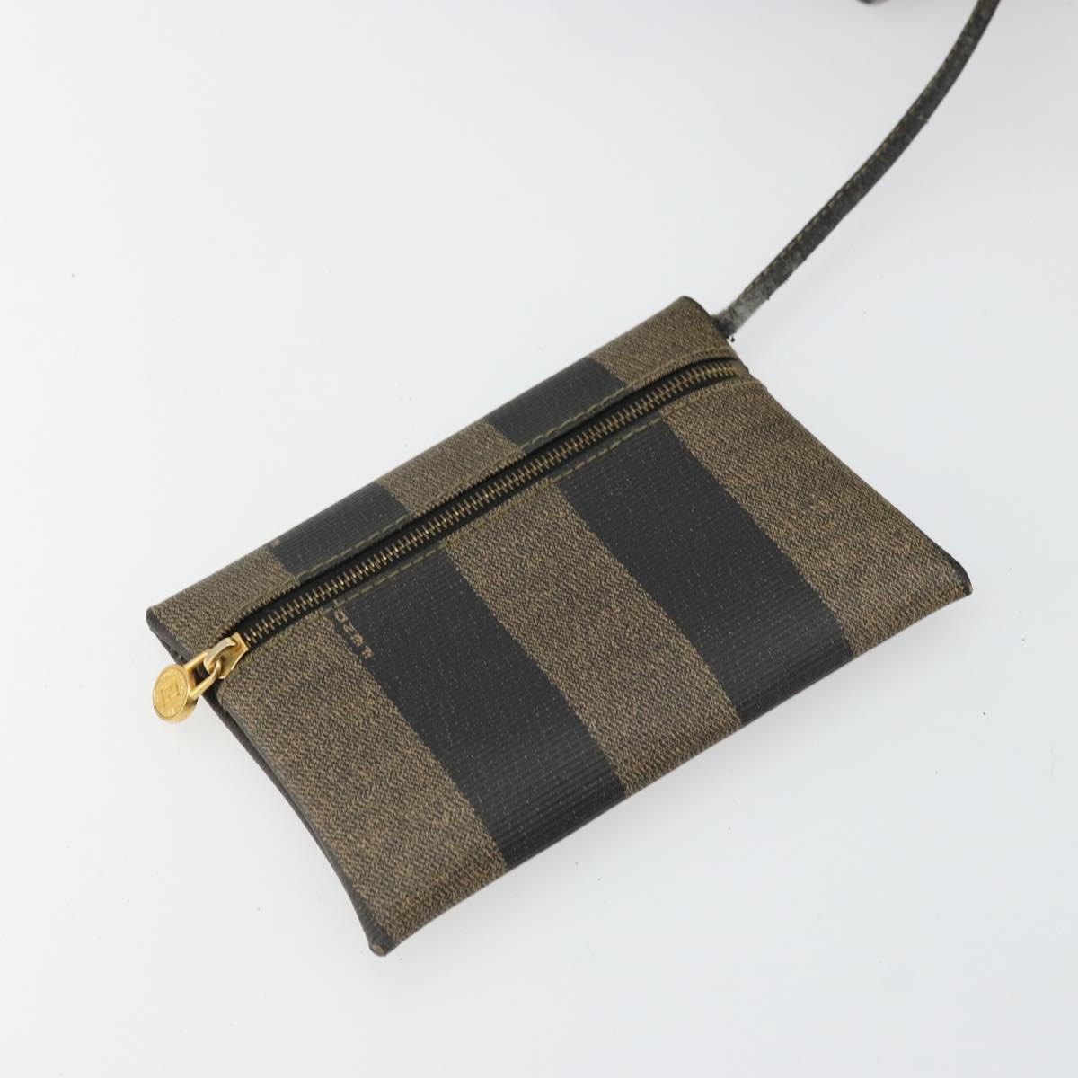 FENDI Pecan Canvas Shoulder Bag PVC Brown Black Auth 177061