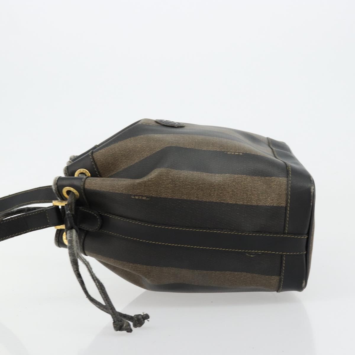 FENDI Pecan Canvas Shoulder Bag PVC Brown Black Auth 177061